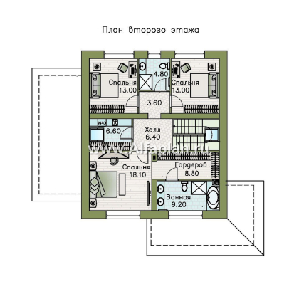 «Династия» - проект дома с мансардой, с террасой сбоку, мастер спальня - превью план дома