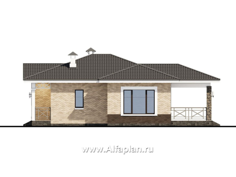 «Мельпомена» - красивый дом, проект одноэтажного коттеджа, с террасой, в русском стиле - превью фасада дома