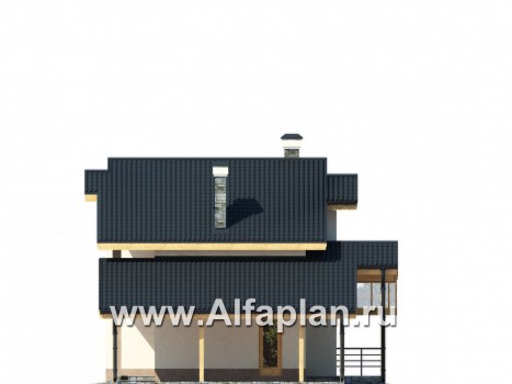 Проект каркасного дома с мансардой, планировка 3 спальни, с навесом для авто - превью фасада дома