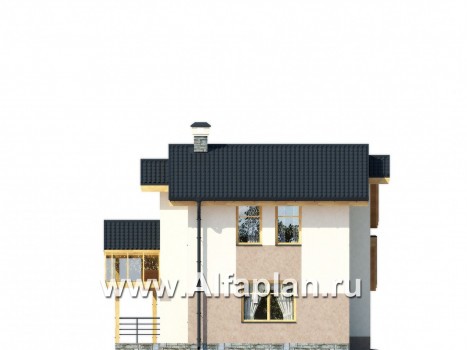 Проект каркасного дома с мансардой, планировка 3 спальни, с навесом для авто - превью фасада дома