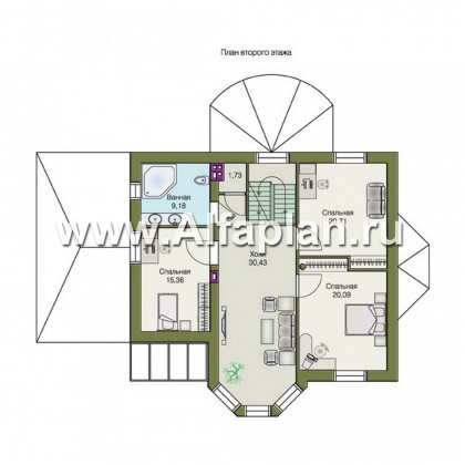 «Фаворит» - проект двухэтажного дома, планировка с эркером и двусветной гостиной, навес для авто - превью план дома