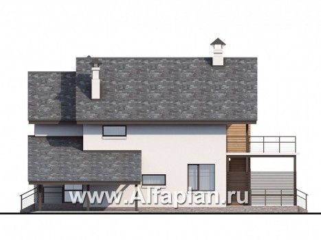 «Гольфстрим» - проект дома с мансардой в скандинавском стиле, с террасой и навесом на 1 авто, для узкого участка - превью фасада дома