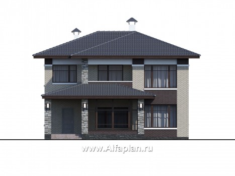 Проекты домов Альфаплан - «Маяк» - уютный дом с остекленной террасой - превью фасада №1