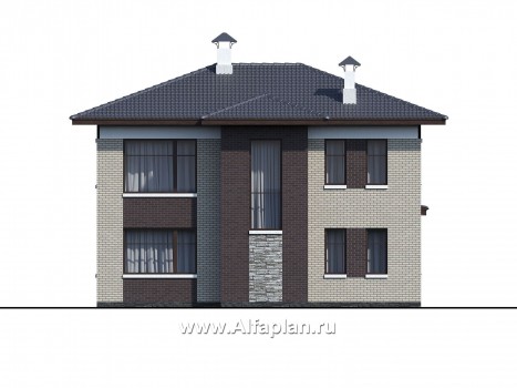 Проекты домов Альфаплан - «Маяк» - уютный дом с остекленной террасой - превью фасада №4