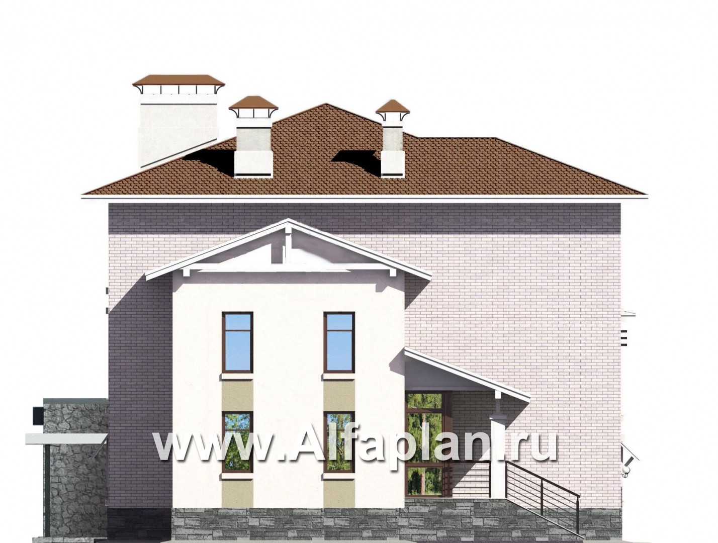 Проекты домов Альфаплан - «Светлые времена» - респектабельный особняк с бассейном ДУО - изображение фасада №3