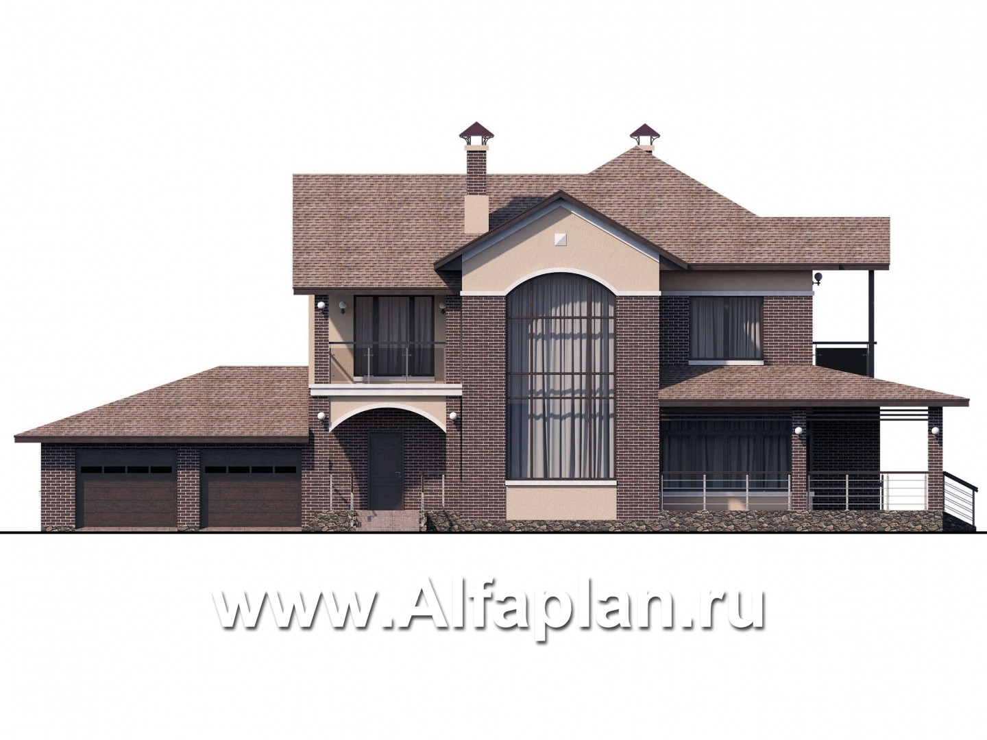 Проекты домов Альфаплан - «Голицын»- особняк с гаражом на два автомобиля - изображение фасада №1