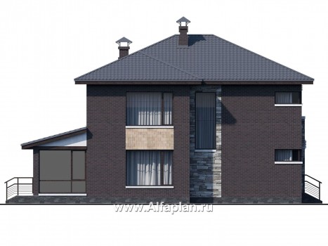 «Прайд» - проект современного двухэтажного дома из кирпича, мастер спальня, с террасой и сауной - превью фасада дома
