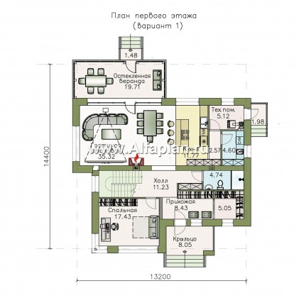 «Прайд» - проект современного двухэтажного дома из кирпича, мастер спальня, с террасой и сауной - превью план дома
