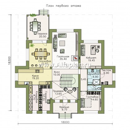 «Двина» - проект двухэтажного дома, особняк с двусветым холлом и с биллиардной, с террасой - превью план дома