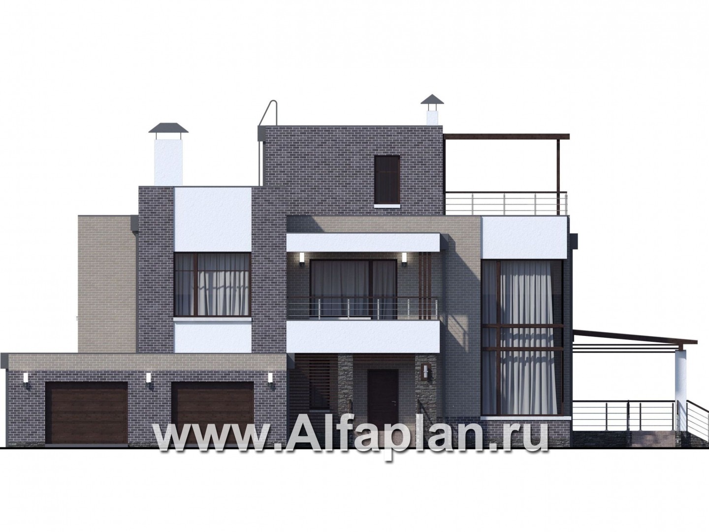 Проекты домов Альфаплан - «Эндр» — большая вилла с гаражом и  с эксплуатируемой кровлей - изображение фасада №1