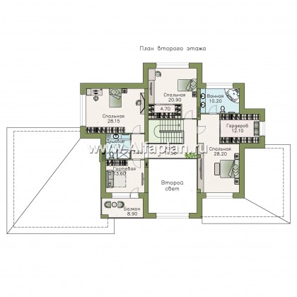 «Тибр» — проект двухэтажного дома, с двусветной гостиной и с террасой, в стиле модерн, с гаражом на 2 авто - превью план дома