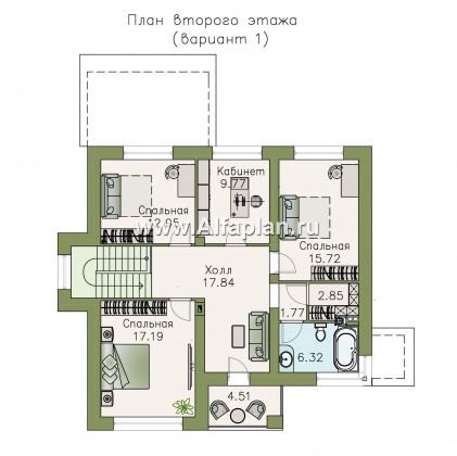 «Страйк» - проект двухэтажного дома с открытой планировкой, мастер спальня - превью план дома