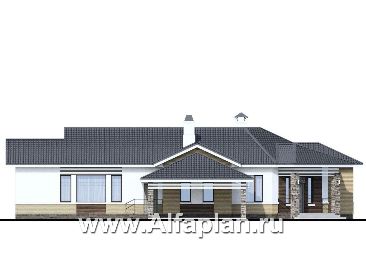 Проекты домов Альфаплан - «Модуль» — современный дом с диагональным планом - изображение фасада №3