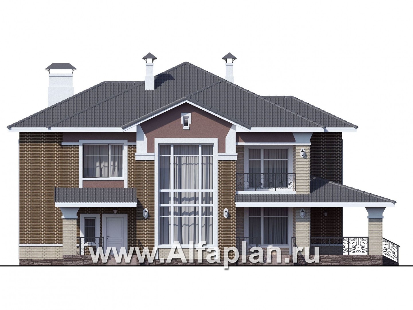 Проекты домов Альфаплан - «Арно» - классический особняк с двусветной столовой и бассейном - изображение фасада №1