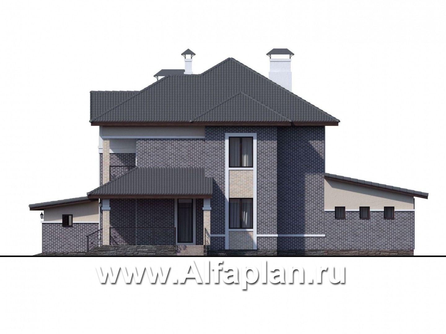 Проекты домов Альфаплан - «Арно» - классический особняк с большим гаражом и бассейном - изображение фасада №2