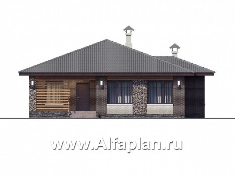 Проекты домов Альфаплан - «Волхов» - уютный одноэтажный коттедж с тремя спальнями - превью фасада №1