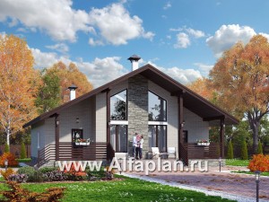 Проекты домов Альфаплан - Кирпичный дом «Моризо» - шале с двусветной гостиной - превью основного изображения