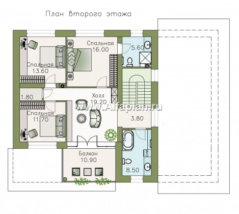 Проекты домов Альфаплан - «Пикассо» - изящный дом с террасой и балконом - превью плана проекта №3