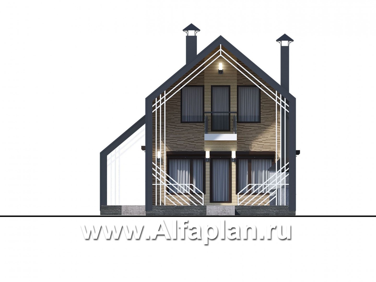 Проекты домов Альфаплан - «Омега» - коттедж для узкого участка - изображение фасада №1