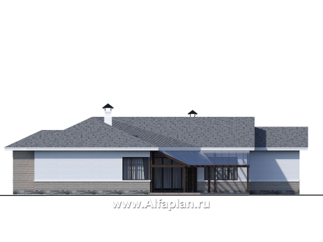 Проекты домов Альфаплан - «Альтер Эго» - эксклюзивный одноэтажный кирпичный дом - превью фасада №4