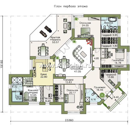 Проекты домов Альфаплан - «Альтер Эго» - эксклюзивный одноэтажный кирпичный дом - превью плана проекта №1