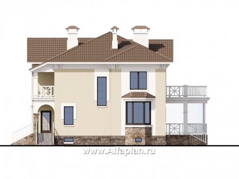 «Родное сердце» - проект двухэтажного дома на две семьи (дуплекс), с террасой и с балконом, с цокольным этажом - превью фасада дома
