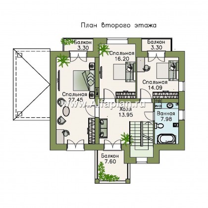 «Разумовский» - проект двухэтажного дома, с террасой, с балконом, в стиле модерн - превью план дома