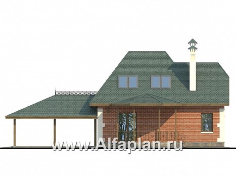 Проекты домов Альфаплан - «Летний вечер» - небольшой коттедж с нaвесом для машин - превью фасада №4
