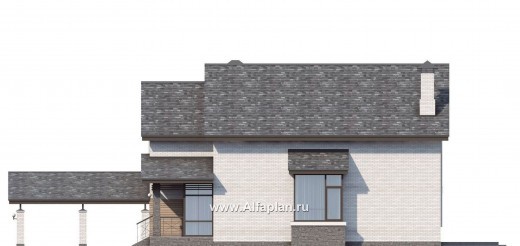 «Эль-Ниньо» - проект дома с мансардой в скандинавском стиле, с террасой и навесом на 2 авто, для узкого участка - превью фасада дома