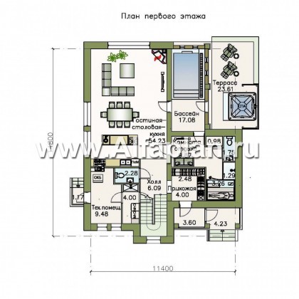 Проекты домов Альфаплан - «Флагман» - комфортабельный коттедж с бассейном и зоной spa - превью плана проекта №1