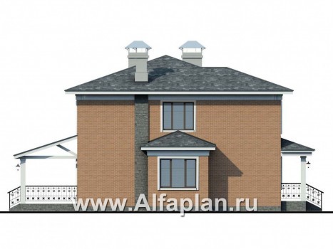 «Портал» - проект двухэтажного дома из газоблоков, колонны со стороны входа, в классическом стиле - превью фасада дома