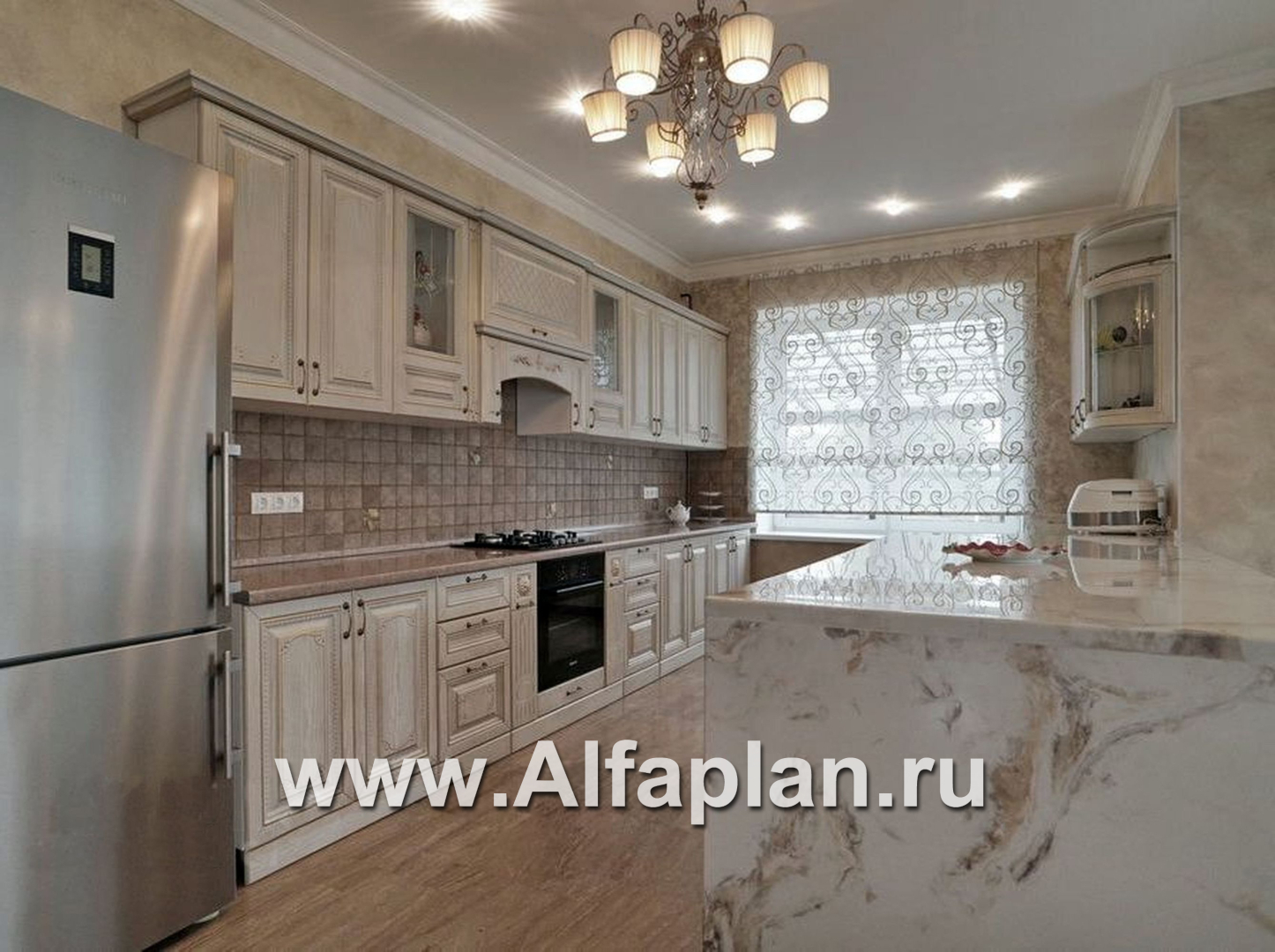 Проекты домов Альфаплан - «Голицын» - коттедж с двусветной гостиной и цоколем - дополнительное изображение №4