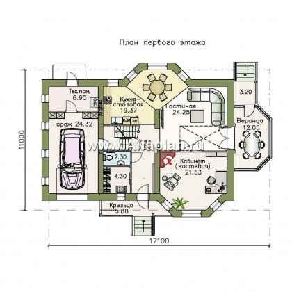«Регенсбург»- проект дома, в немецком стиле, с эркером, с гаражом и с террасой - превью план дома