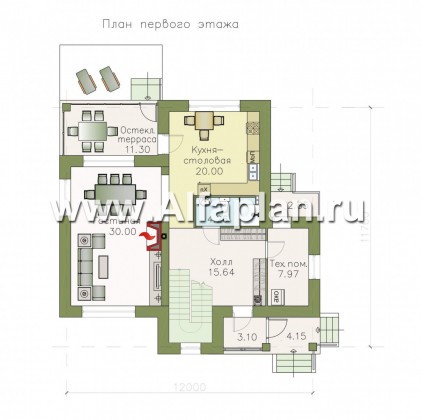 Проекты домов Альфаплан - «Госпожа Буонасье» - компактный коттедж с жилой мансардой - превью плана проекта №1