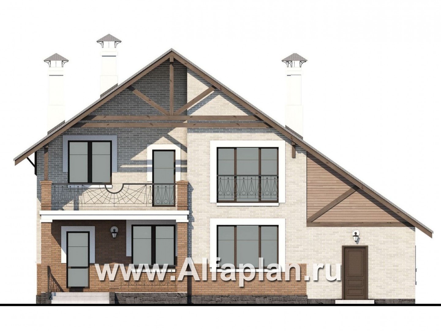 Проекты домов Альфаплан - «Виконт» - коттедж с гаражом и простой двускатной кровлей - изображение фасада №4