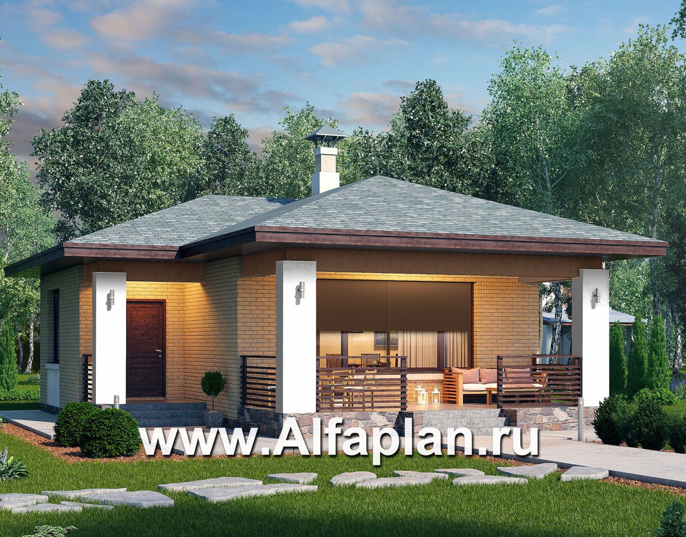 Проекты домов Альфаплан - «Виньон» - дачный дом с большой террасой - дополнительное изображение №1