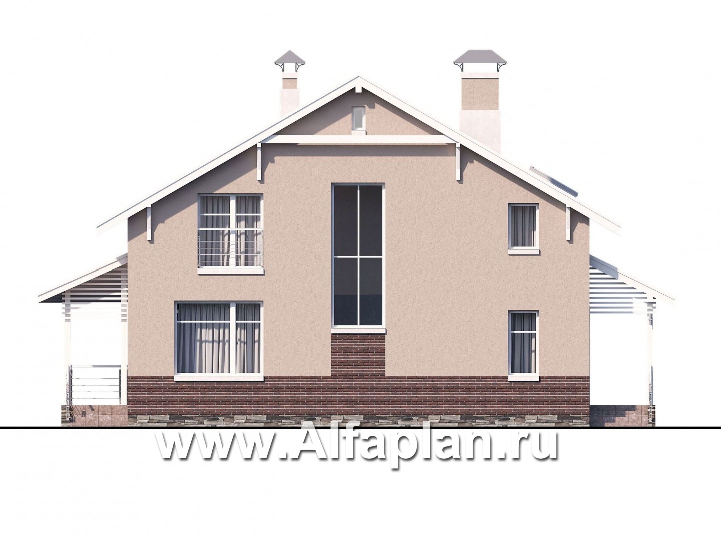 Проекты домов Альфаплан - «Регата» - комфортный план дома, двускатная крыша - изображение фасада №4