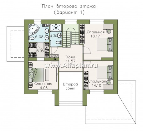 Проекты домов Альфаплан - «Регата» - загородный дом с мансардой под двускатной крышей - превью плана проекта №2