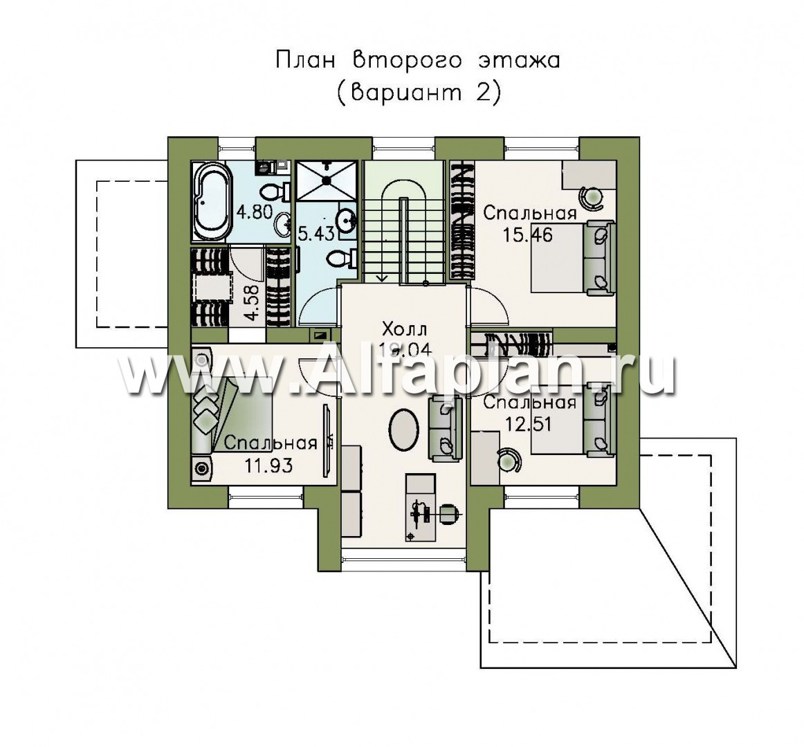 Проекты домов Альфаплан - «Регата» — комфортный загородный дом с двускатной крышей - изображение плана проекта №2