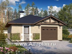 Проекты домов Альфаплан - Удобный хоз. блок с гаражом и баней - превью основного изображения