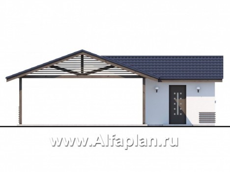 Проекты домов Альфаплан - Навес-стоянка для машин с небольшой кладовой - превью фасада №1