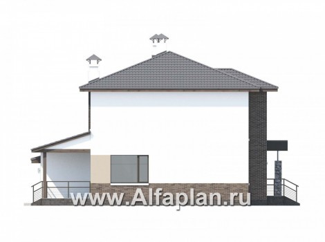 «Приоритет» - проект двухэтажного дома из газобетона, с террасой, 3 спальни, сауна на 2 эт, с гаражом на 1 авто - превью фасада дома