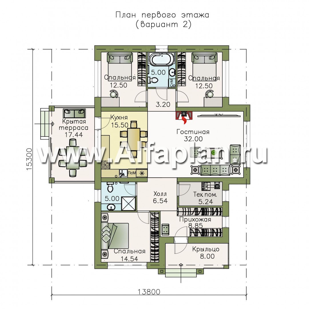 Проекты домов Альфаплан - «Урания» - современный одноэтажный коттедж с террасой - план проекта №2