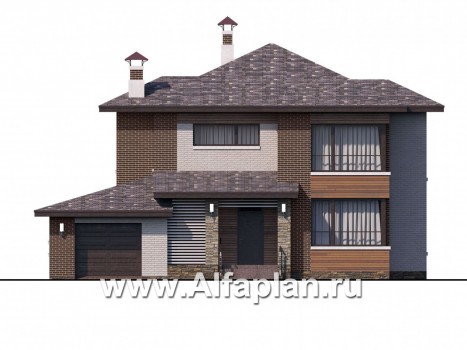 Проекты домов Альфаплан - «Эридан» - современный стильный дом с террасой и гаражом - превью фасада №1