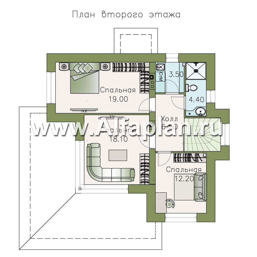 Проекты домов Альфаплан - «Квантум» - современный двухэтажный дом с большой террасой - изображение плана проекта №2