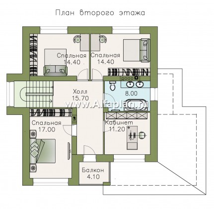 Проекты домов Альфаплан - «Роман с камнем» — двухэтажный коттедж с террасой при входе - превью плана проекта №2