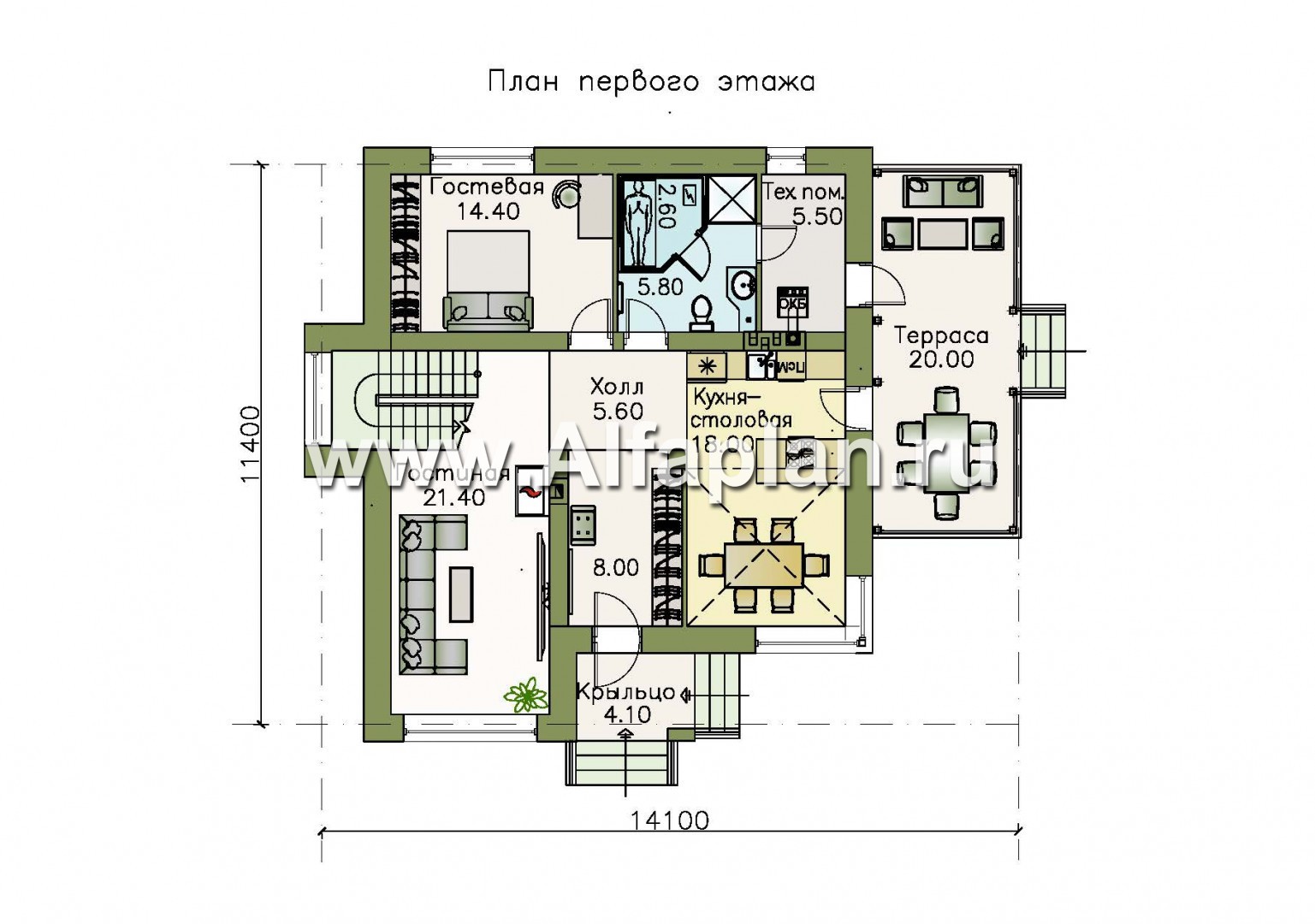 Проекты домов Альфаплан - «Роман с камнем» — двухэтажный коттедж со вторым светом - план проекта №1