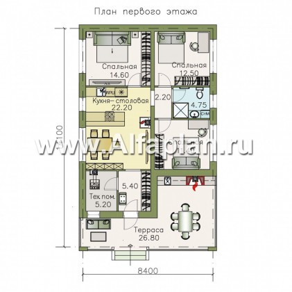 Проекты домов Альфаплан - «Мелета» - уютный одноэтажный дом с тремя спальнями - превью плана проекта №1