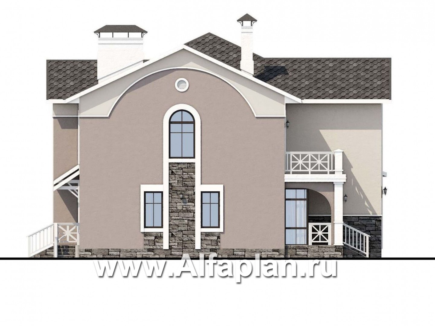 Проекты домов Альфаплан - «Голицын»- изящный коттедж с двусветной гостиной - изображение фасада №3