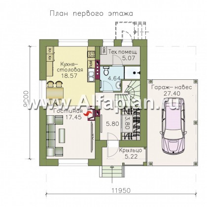 Проекты домов Альфаплан - «Оптима»- стильный небольшой дом с гаражом-навесом - превью плана проекта №1